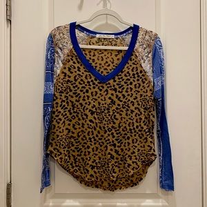 We The Free Cheetah Print & Bandana Sleeve Top